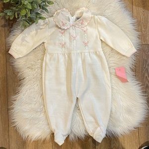 NWT Baby Girl Vintage Collared Onesie Floral Embroidered 9 Months